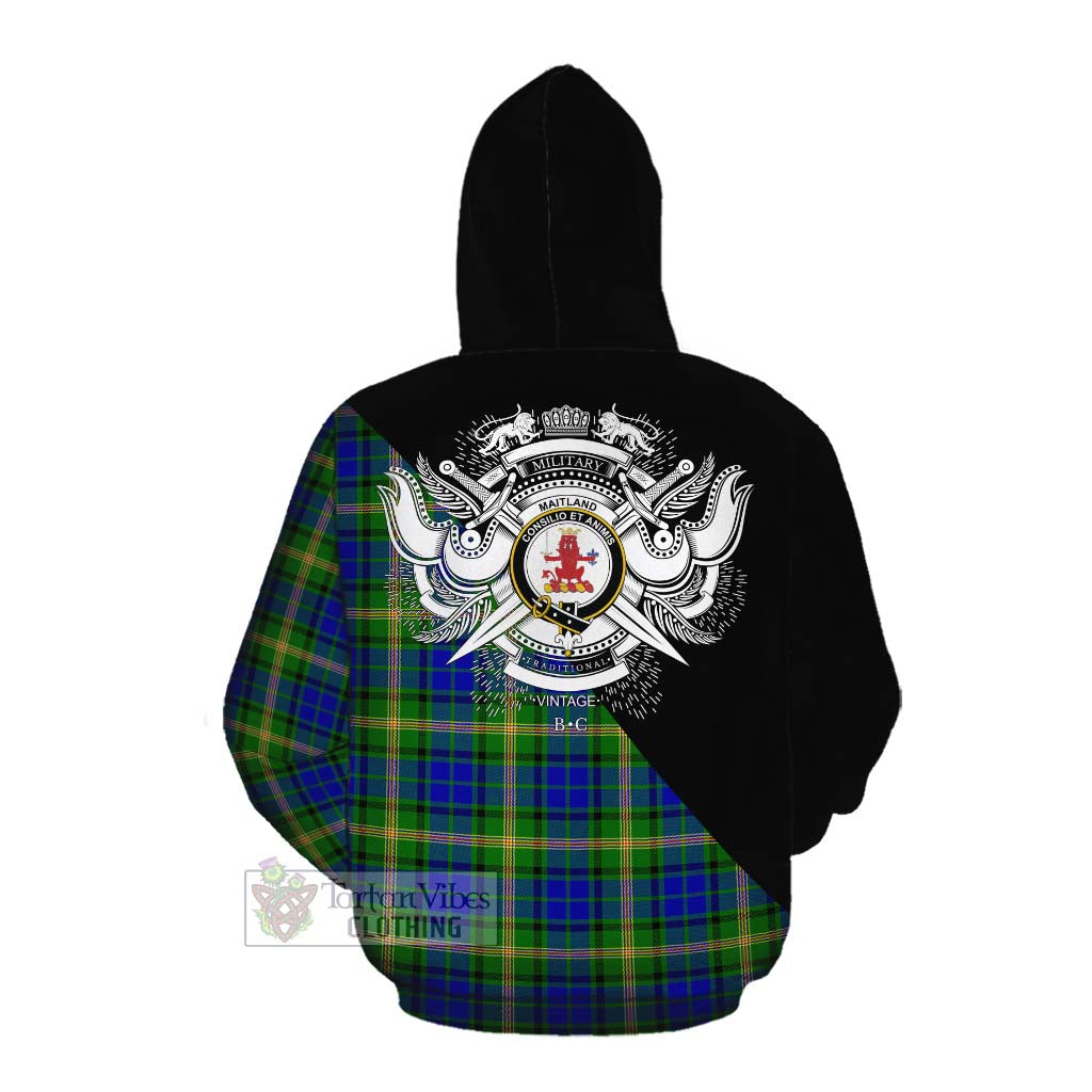 Tartan Vibes Clothing Maitland Tartan Cotton Hoodie with Family Crest and Military Logo Style