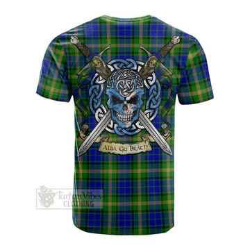 Maitland Tartan Cotton T-shirt with Family Crest Celtic Skull Style