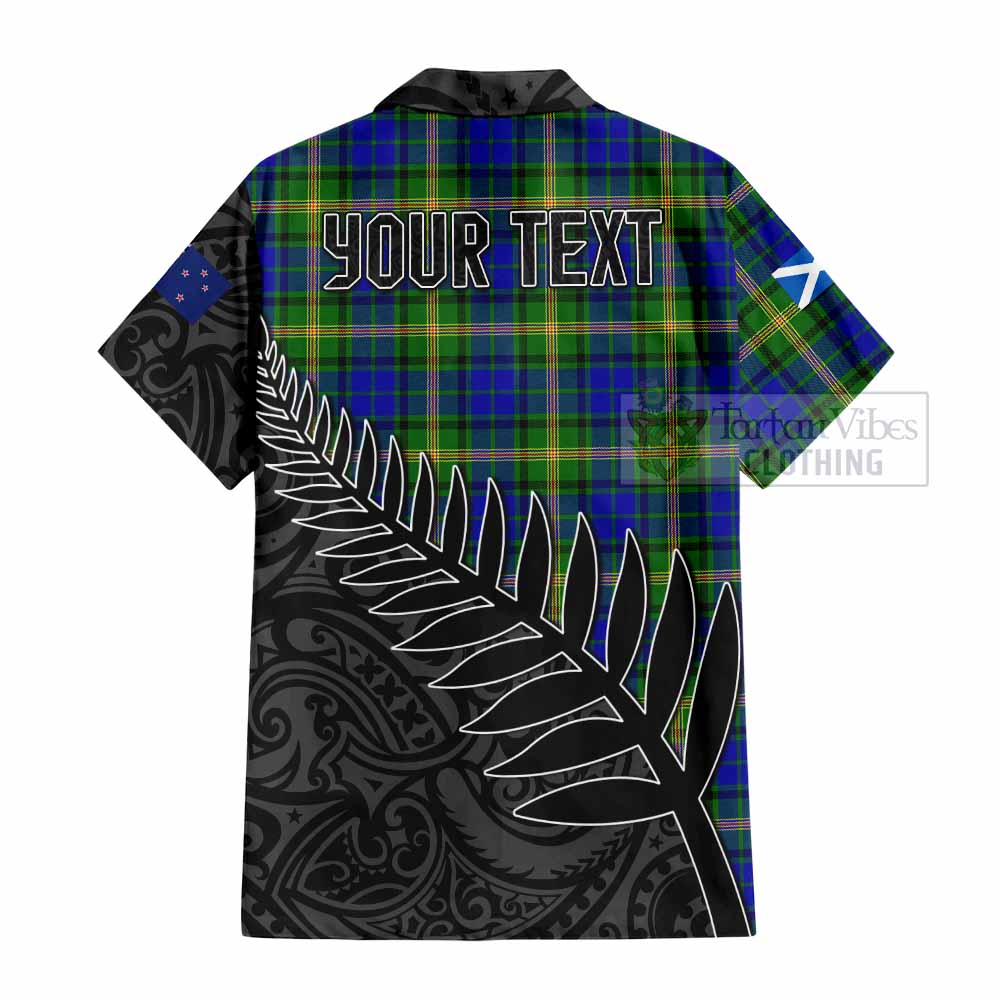 Tartan Vibes Clothing Maitland Crest Tartan Short Sleeve Button Shirt with New Zealand Silver Fern Half Style