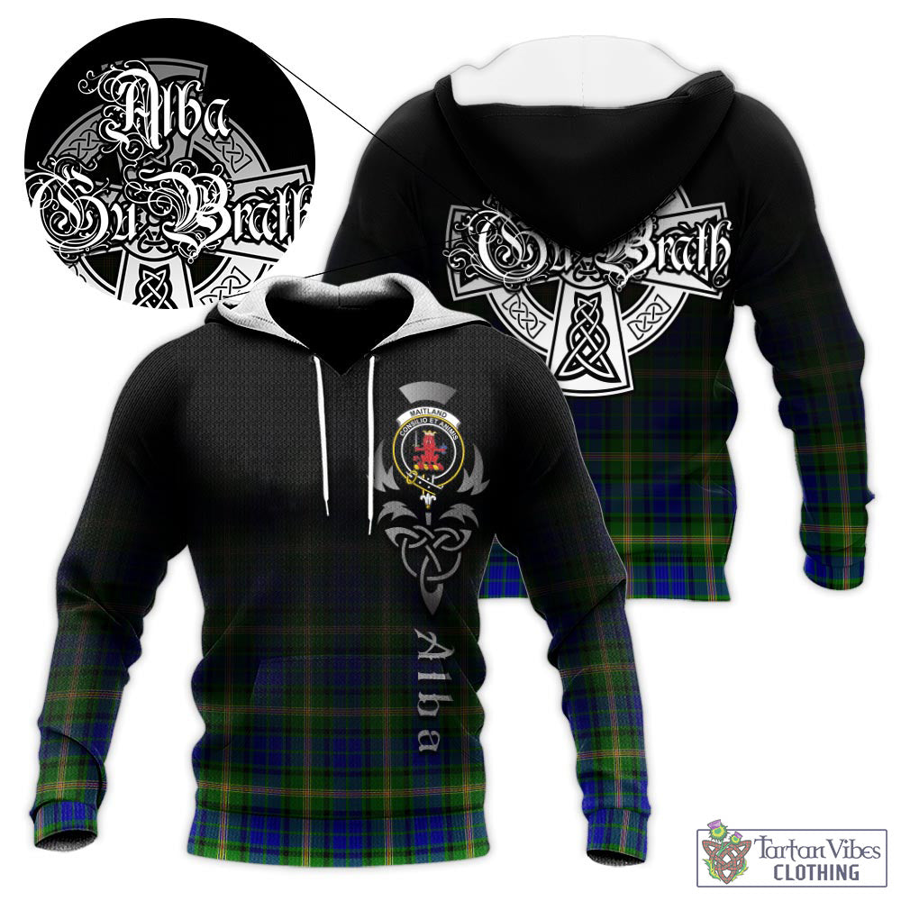 Tartan Vibes Clothing Maitland Tartan Knitted Hoodie Featuring Alba Gu Brath Family Crest Celtic Inspired