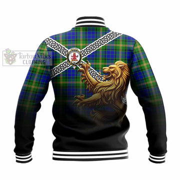 Maitland Crest Tartan Baseball Jacket with Golden Lion Emblem Celtic Style - Tartan Vibes Clothing