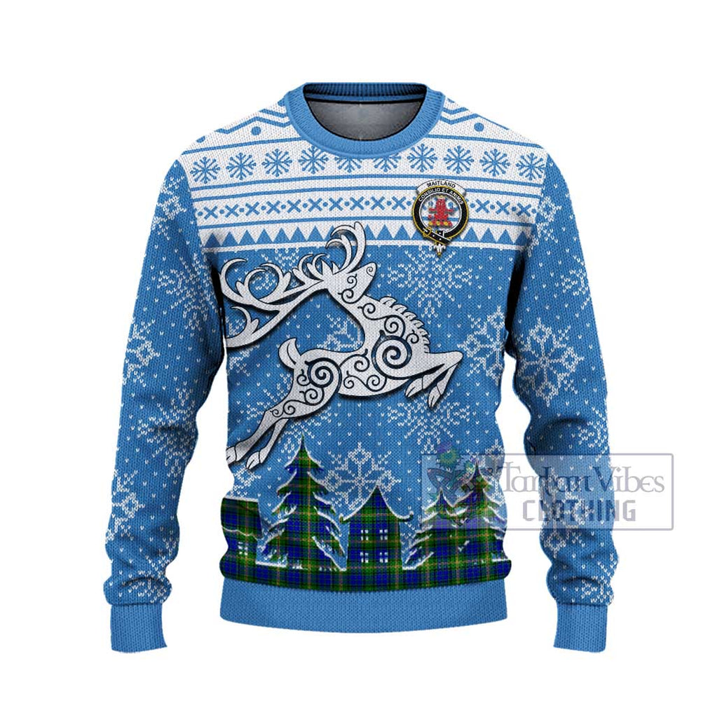 Tartan Vibes Clothing Maitland Clan Christmas Ugly Sweater with Tartan and Celtic Raindeer Style