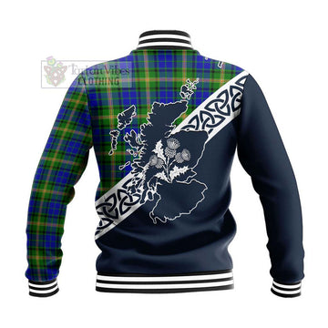 Maitland Tartan Baseball Jacket Featuring Thistle and Scotland Map