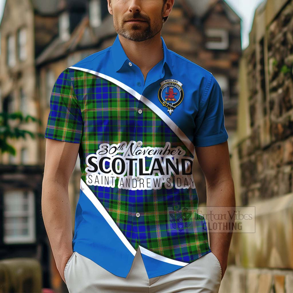 Tartan Vibes Clothing Maitland Family Crest Tartan Short Sleeve Button Shirt Celebrate Saint Andrew's Day in Style