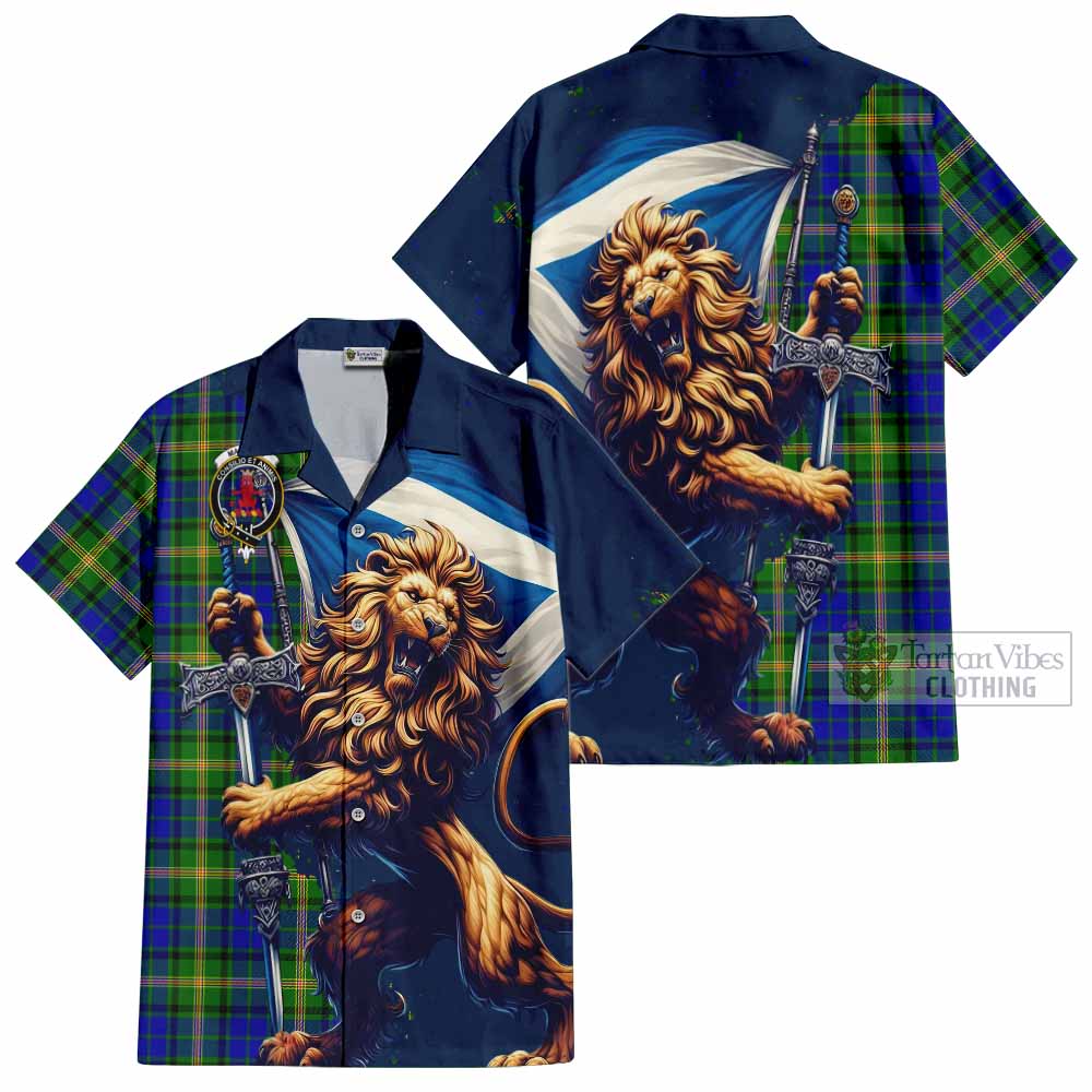 Tartan Vibes Clothing Maitland Tartan Family Crest Short Sleeve Button Shirt with Scottish Majestic Lion