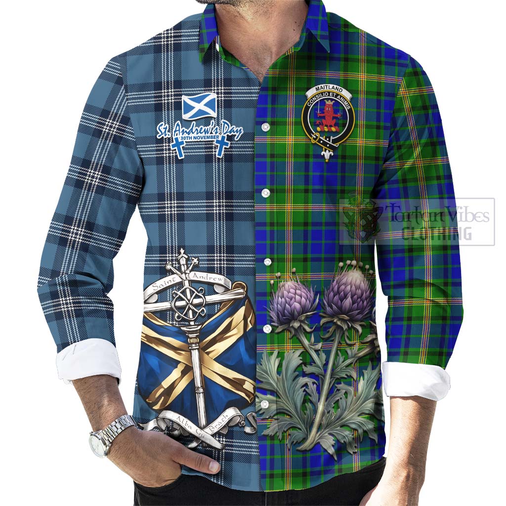 Tartan Vibes Clothing Maitland Tartan Long Sleeve Button Shirt Happy St. Andrew's Day Half Tartan Style