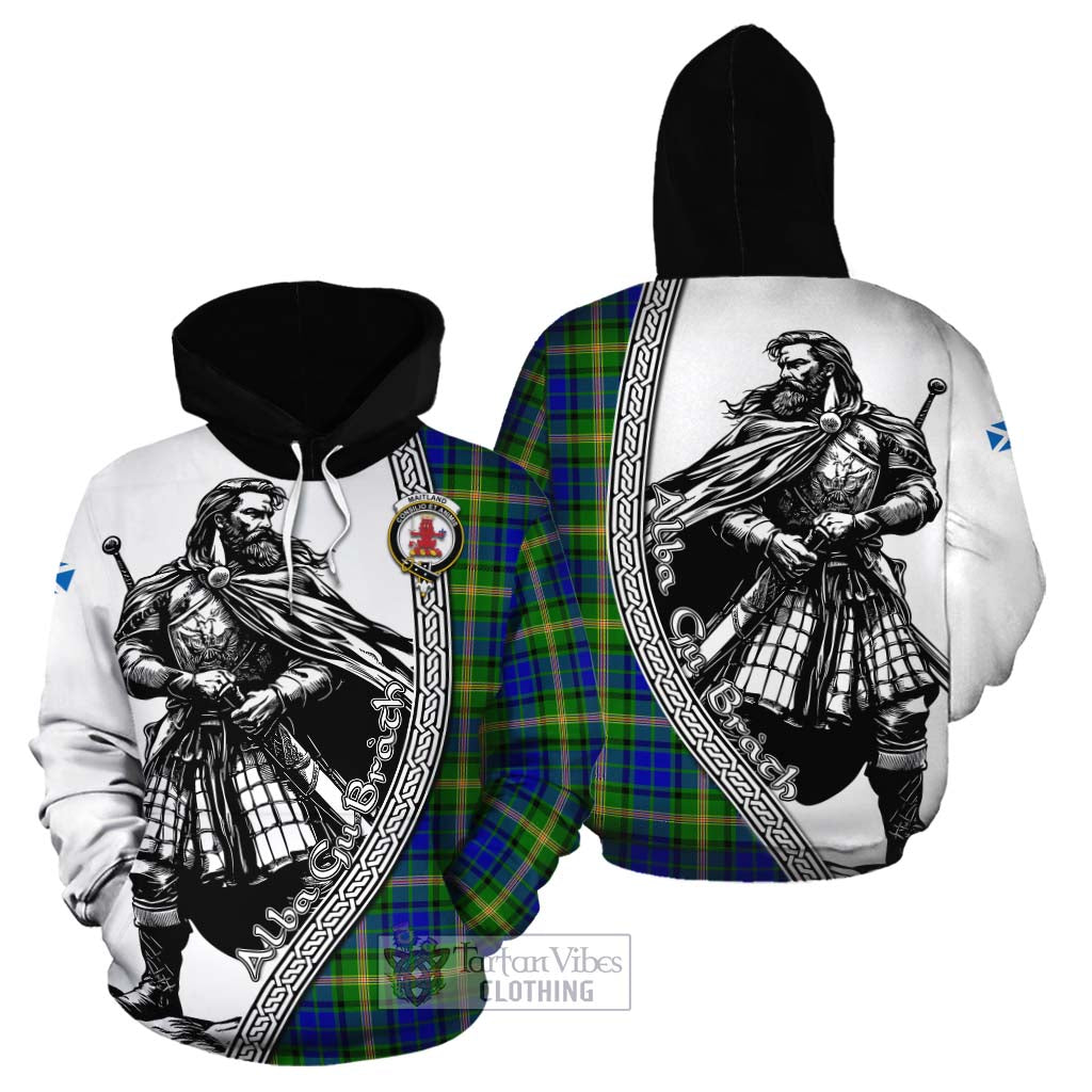 Tartan Vibes Clothing Maitland Tartan Clan Crest Cotton Hoodie with Highlander Warrior Celtic Style