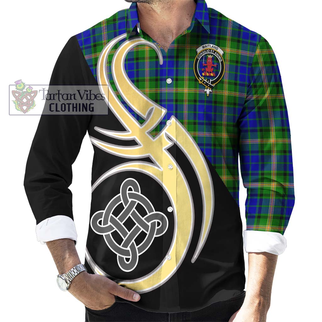 Maitland Tartan Long Sleeve Button Shirt with Family Crest and Celtic Symbol Style - Tartan Vibes Clothing