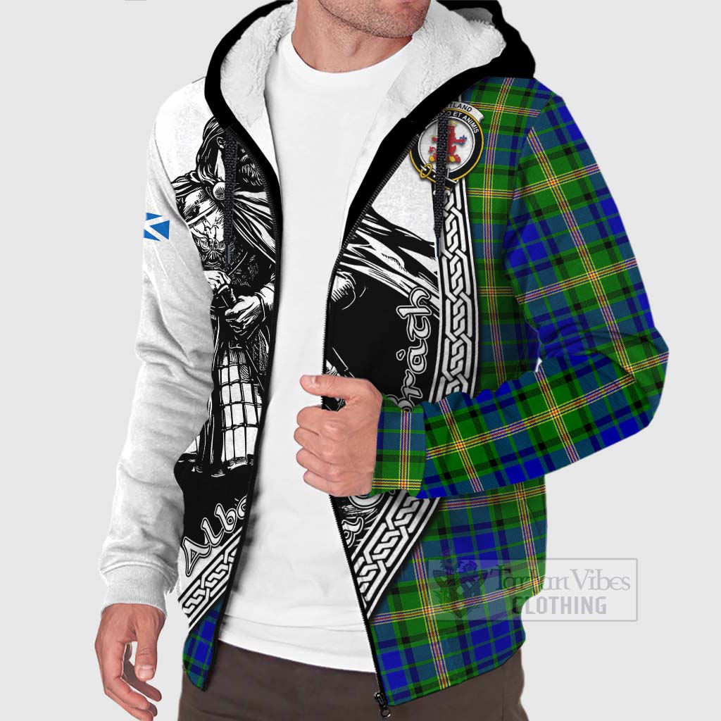 Tartan Vibes Clothing Maitland Tartan Clan Crest Sherpa Hoodie with Highlander Warrior Celtic Style