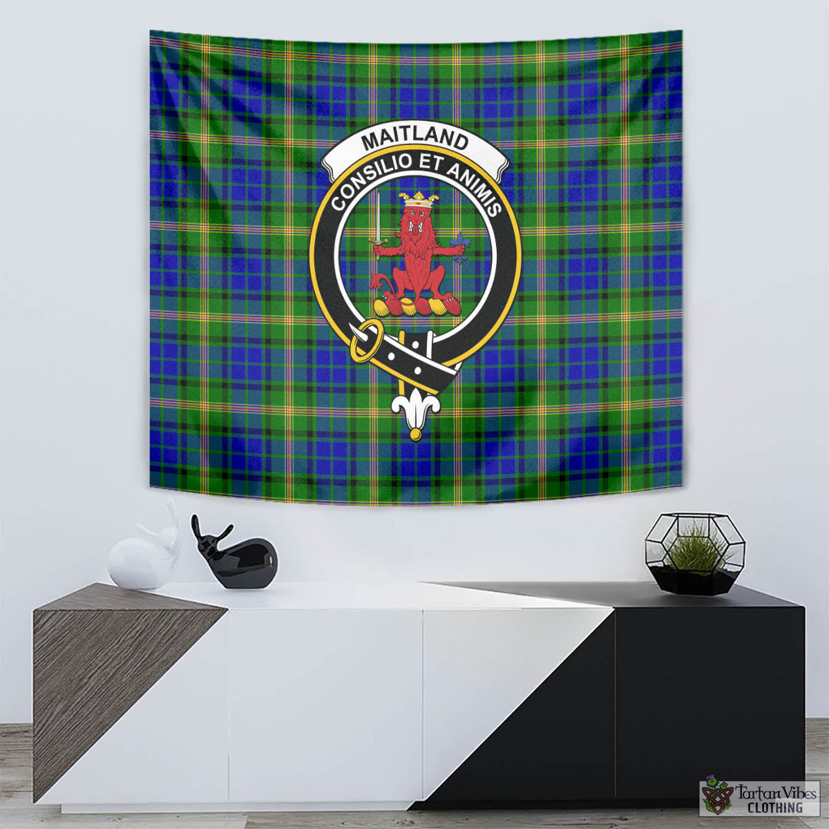 Tartan Vibes Clothing Maitland Tartan Tapestry Wall Hanging and Home Decor for Room with Family Crest