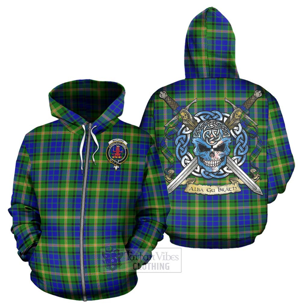 Tartan Vibes Clothing Maitland Tartan Hoodie with Family Crest Celtic Skull Style