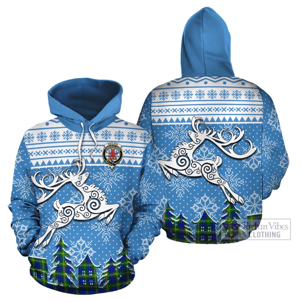 Tartan Vibes Clothing Maitland Clan Christmas Cotton Hoodie Celtic Reindeer Style