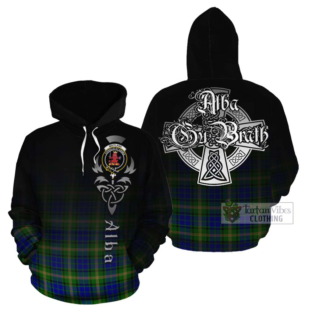 Tartan Vibes Clothing Maitland Tartan Cotton Hoodie Featuring Alba Gu Brath Family Crest Celtic Inspired