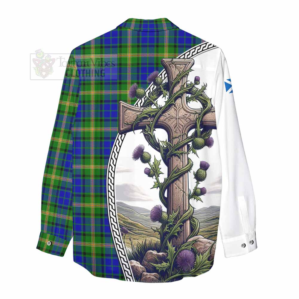 Tartan Vibes Clothing Maitland Tartan Women's Casual Shirt with Family Crest and St. Andrew's Cross Accented by Thistle Vines