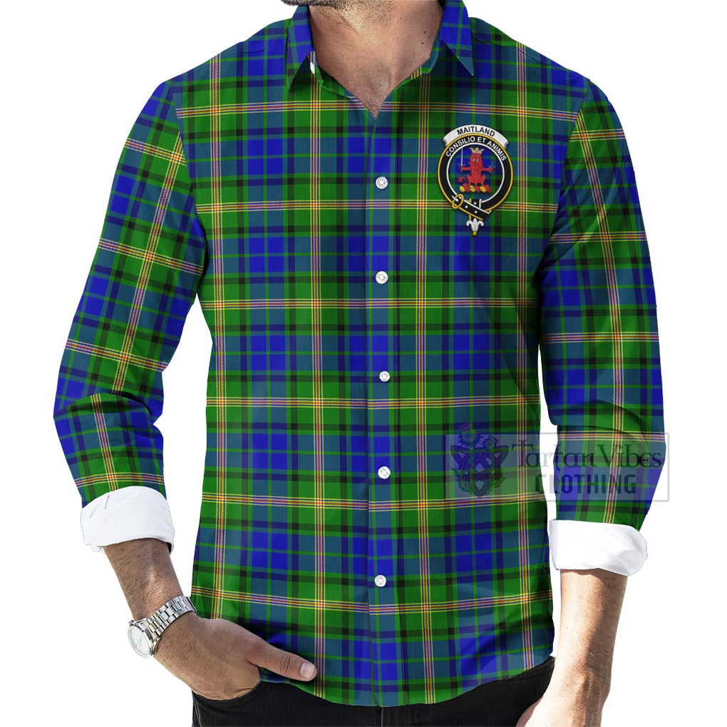 Tartan Vibes Clothing Maitland Tartan Long Sleeve Button Shirt with Family Crest Celtic Skull Style