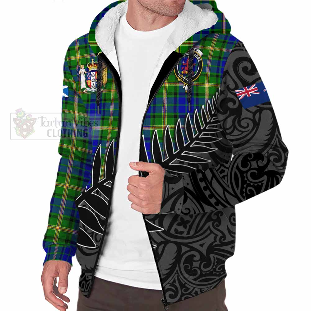 Tartan Vibes Clothing Maitland Crest Tartan Sherpa Hoodie with New Zealand Silver Fern Half Style