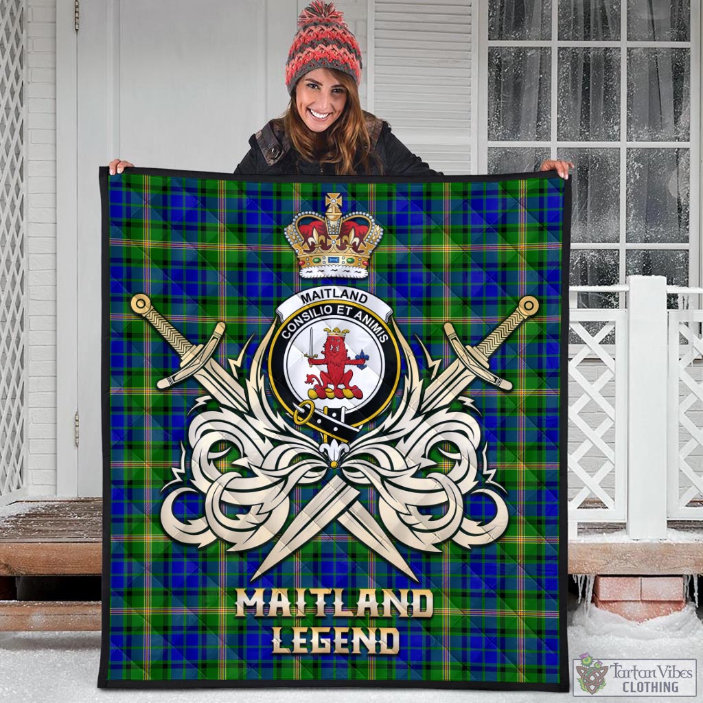 Tartan Vibes Clothing Maitland Tartan Quilt with Clan Crest and the Golden Sword of Courageous Legacy