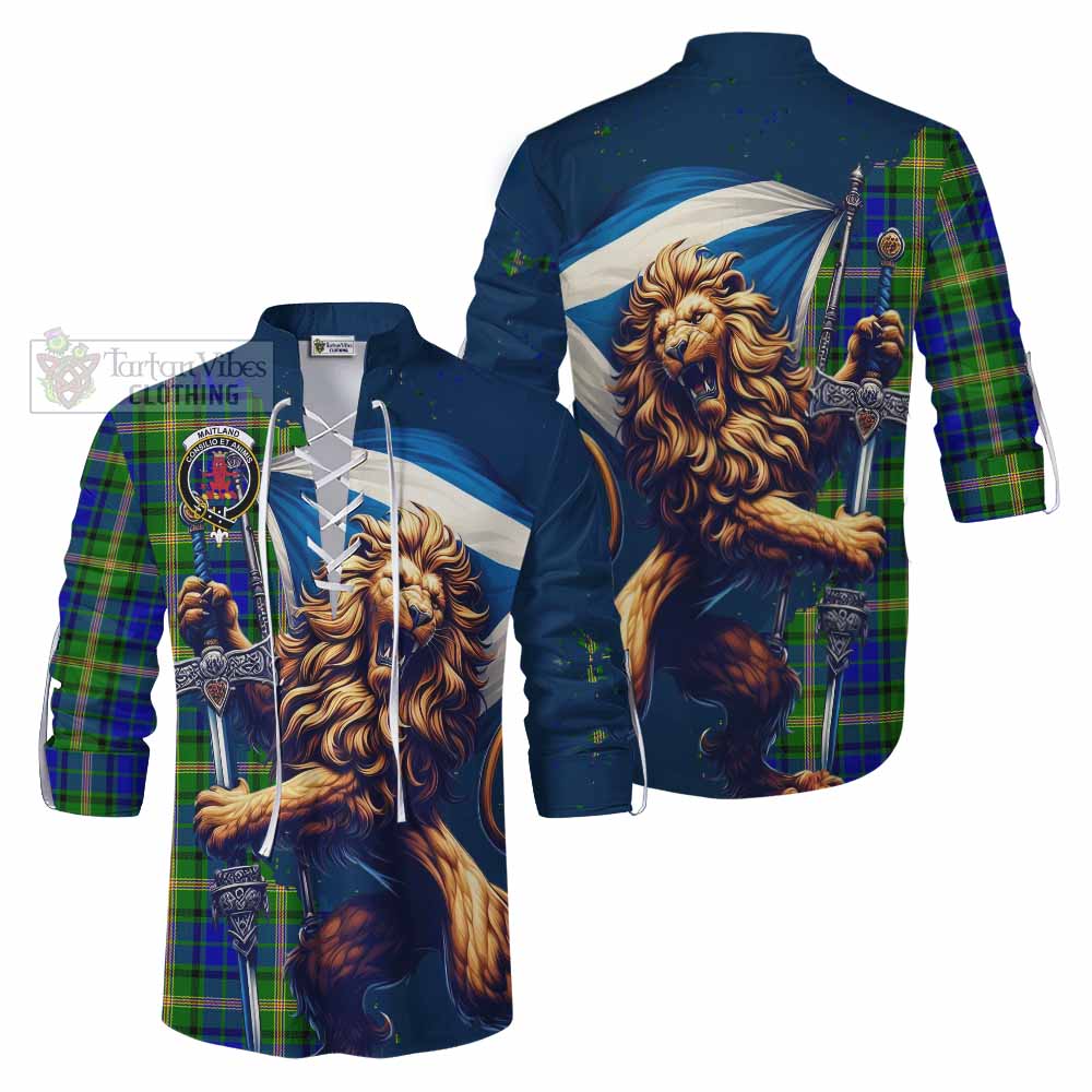 Tartan Vibes Clothing Maitland Tartan Family Crest Ghillie Kilt Shirt with Scottish Majestic Lion