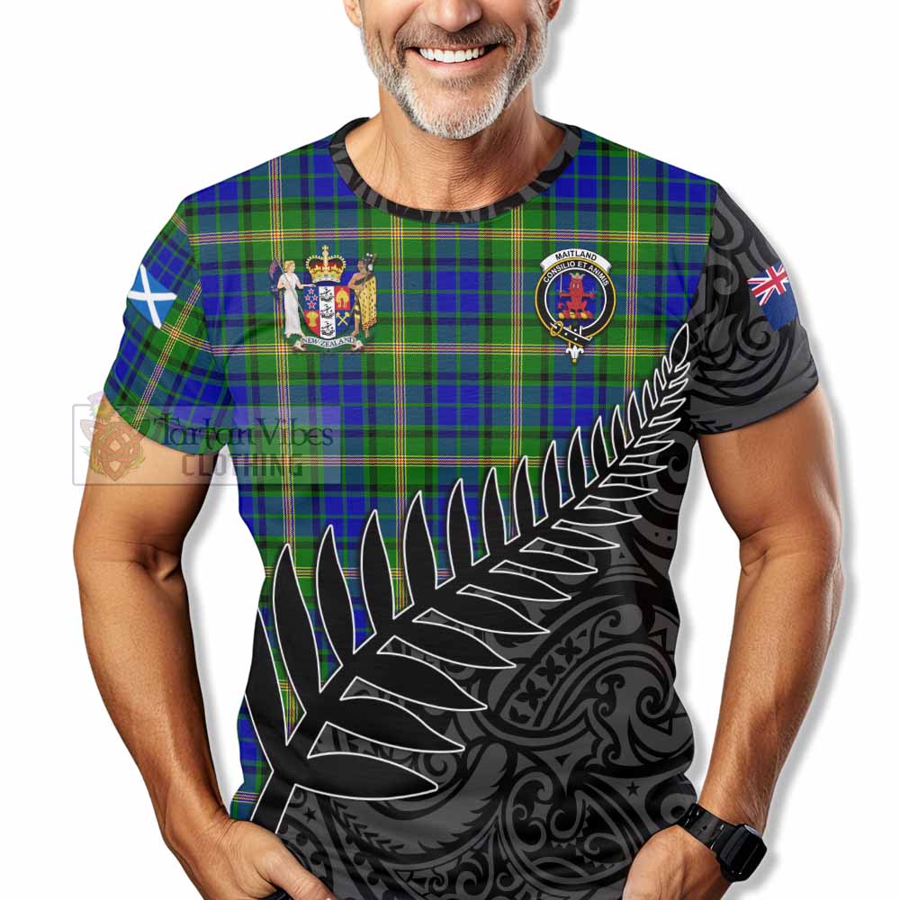 Tartan Vibes Clothing Maitland Crest Tartan T-Shirt with New Zealand Silver Fern Half Style