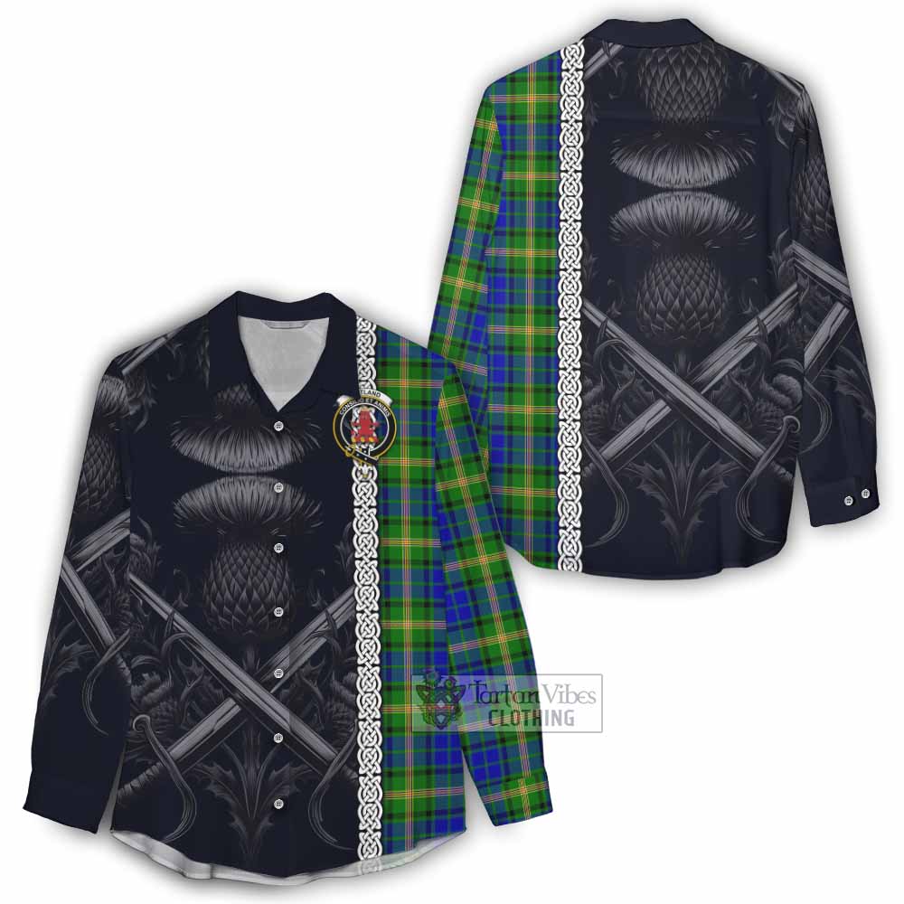 Tartan Vibes Clothing Maitland Tartan Women's Casual Shirt with Family Crest Cross Sword Thistle Celtic Vibes