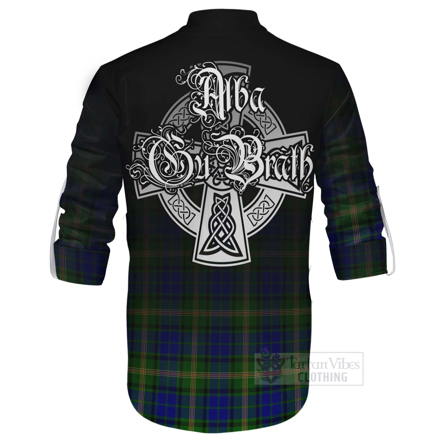 Tartan Vibes Clothing Maitland Tartan Ghillie Kilt Shirt Featuring Alba Gu Brath Family Crest Celtic Inspired