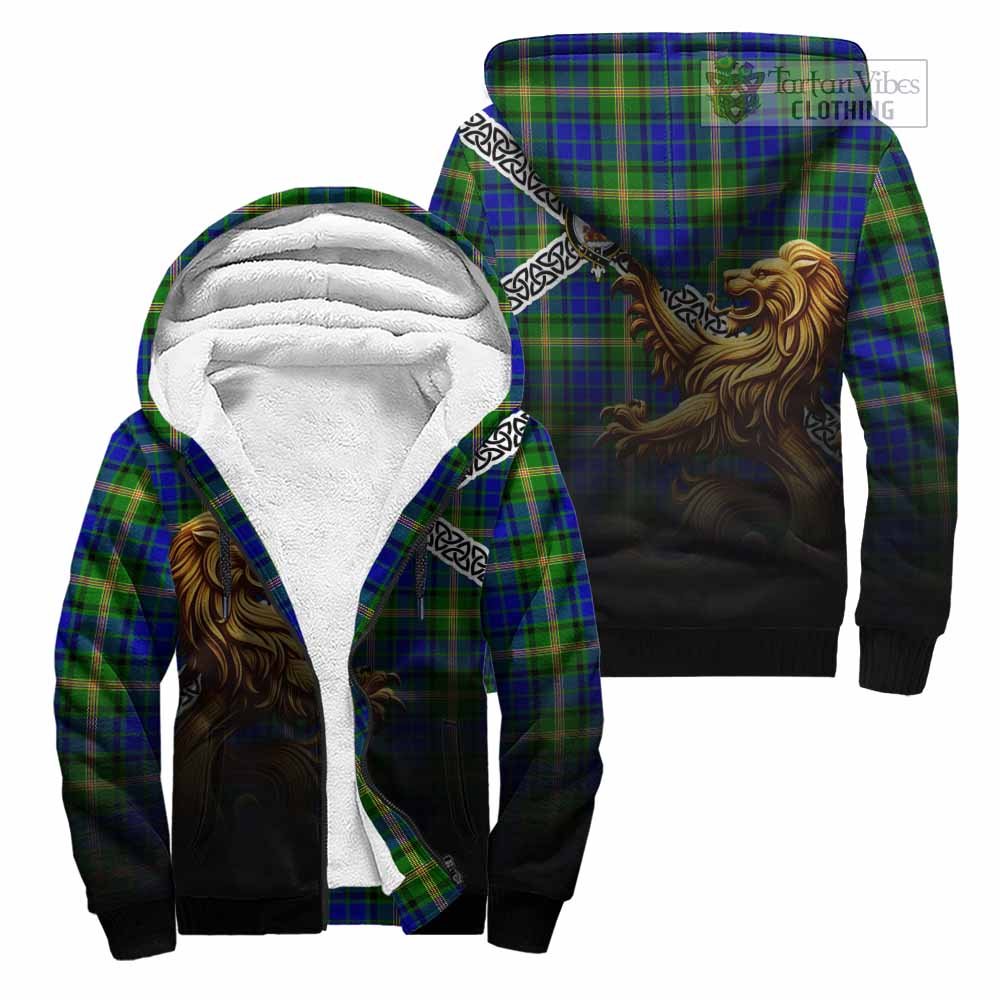 Maitland Crest Tartan Sherpa Hoodie with Golden Lion Emblem Celtic Style Unisex - Tartan Vibes Clothing