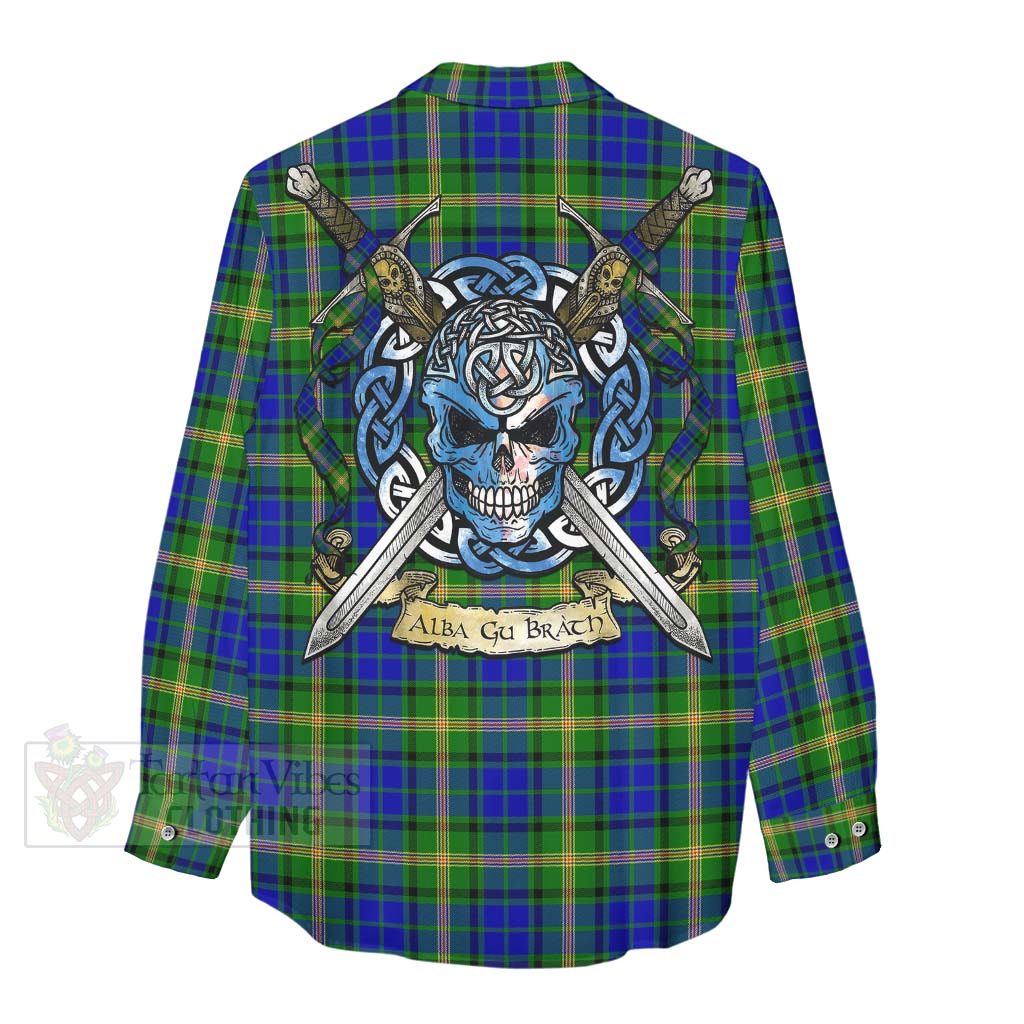 Tartan Vibes Clothing Maitland Tartan Women's Casual Shirt with Family Crest Celtic Skull Style