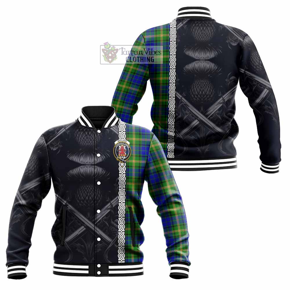 Tartan Vibes Clothing Maitland Tartan Baseball Jacket with Family Crest Cross Sword Thistle Celtic Vibes