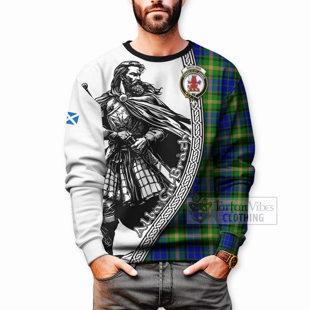 Tartan Vibes Clothing Maitland Tartan Clan Crest Sweatshirt with Highlander Warrior Celtic Style