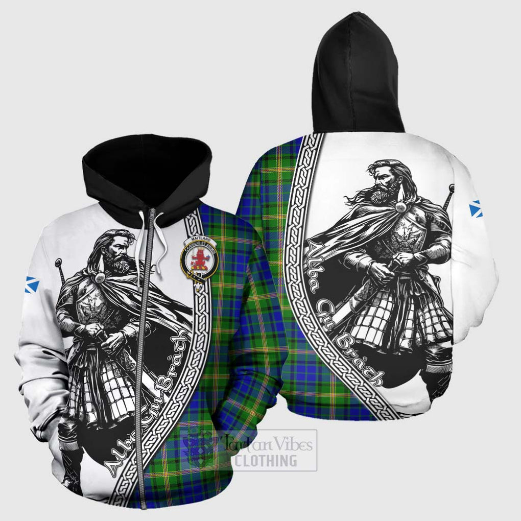 Tartan Vibes Clothing Maitland Tartan Clan Crest Hoodie with Highlander Warrior Celtic Style