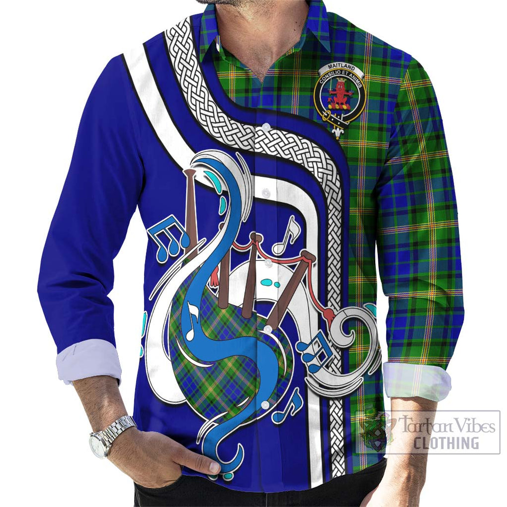 Maitland Tartan Long Sleeve Button Shirt with Epic Bagpipe Style - Tartanvibesclothing Shop