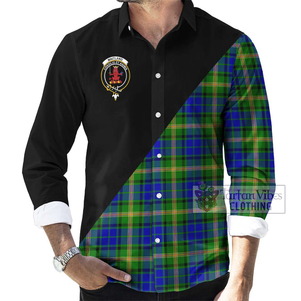 Maitland Tartan Long Sleeve Button Shirt with Family Crest and Military Logo Style - Tartanvibesclothing Shop