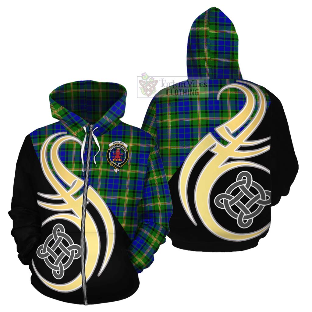 Tartan Vibes Clothing Maitland Tartan Cotton Hoodie with Family Crest and Celtic Symbol Style