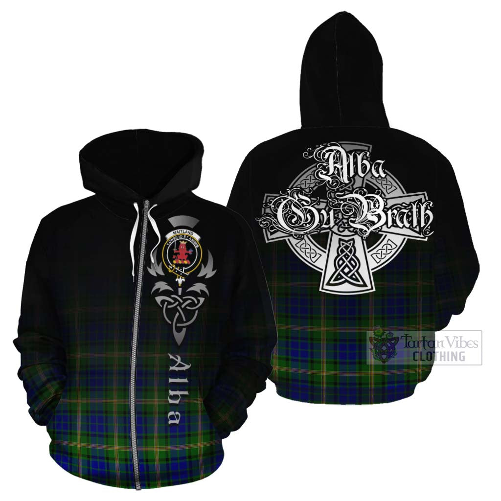 Tartan Vibes Clothing Maitland Tartan Cotton Hoodie Featuring Alba Gu Brath Family Crest Celtic Inspired