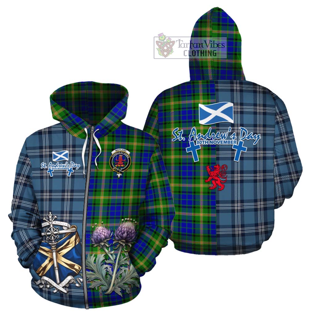 Tartan Vibes Clothing Maitland Tartan Cotton Hoodie Happy St. Andrew's Day Half Tartan Style