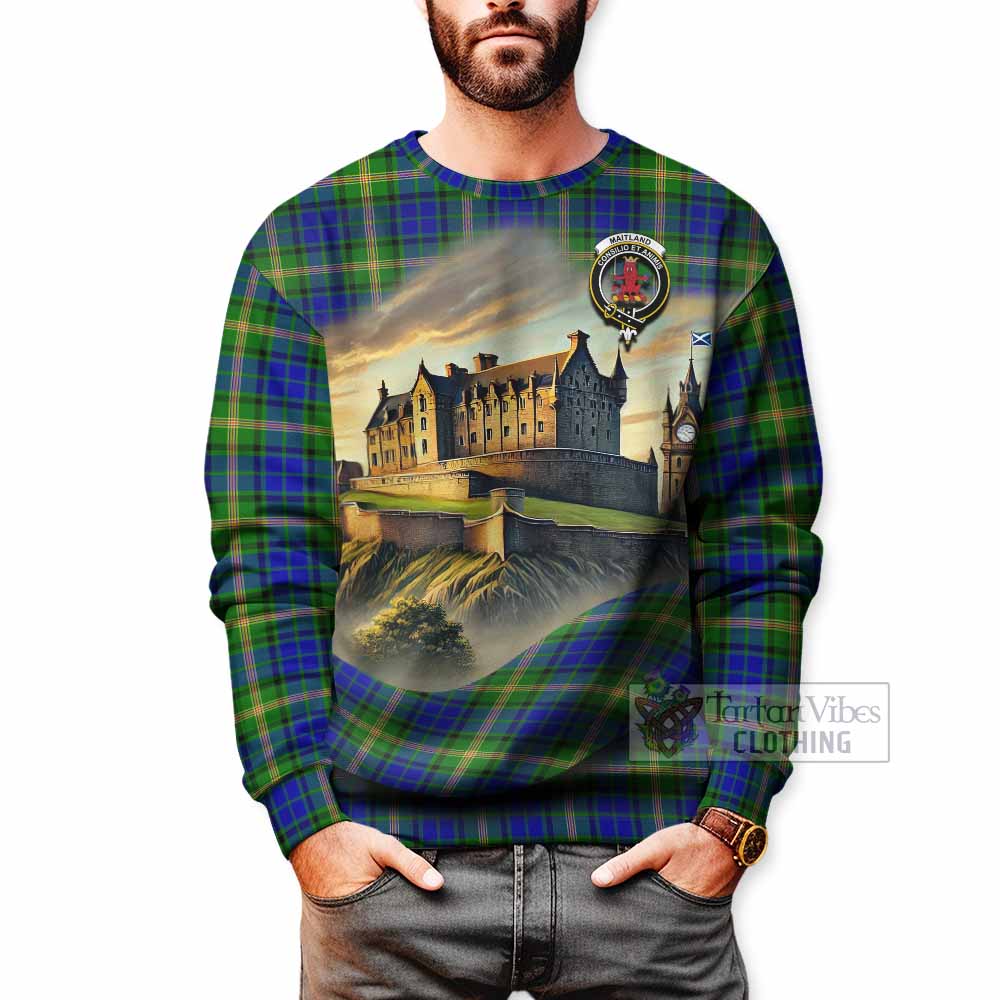 Maitland Tartan Family Crest Sweatshirt with Scottish Ancient Castle Style - Tartan Vibes Clothing