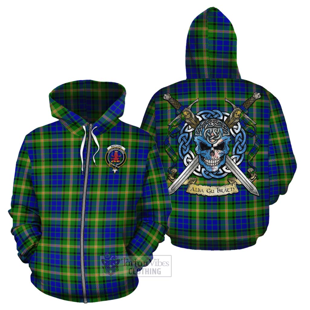 Tartan Vibes Clothing Maitland Tartan Cotton Hoodie with Family Crest Celtic Skull Style