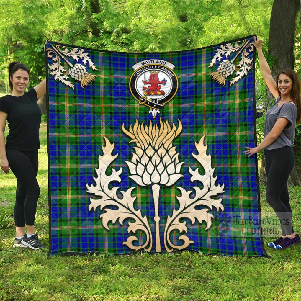 Tartan Vibes Clothing Maitland Tartan Quilt with Family Crest and Golden Thistle Style