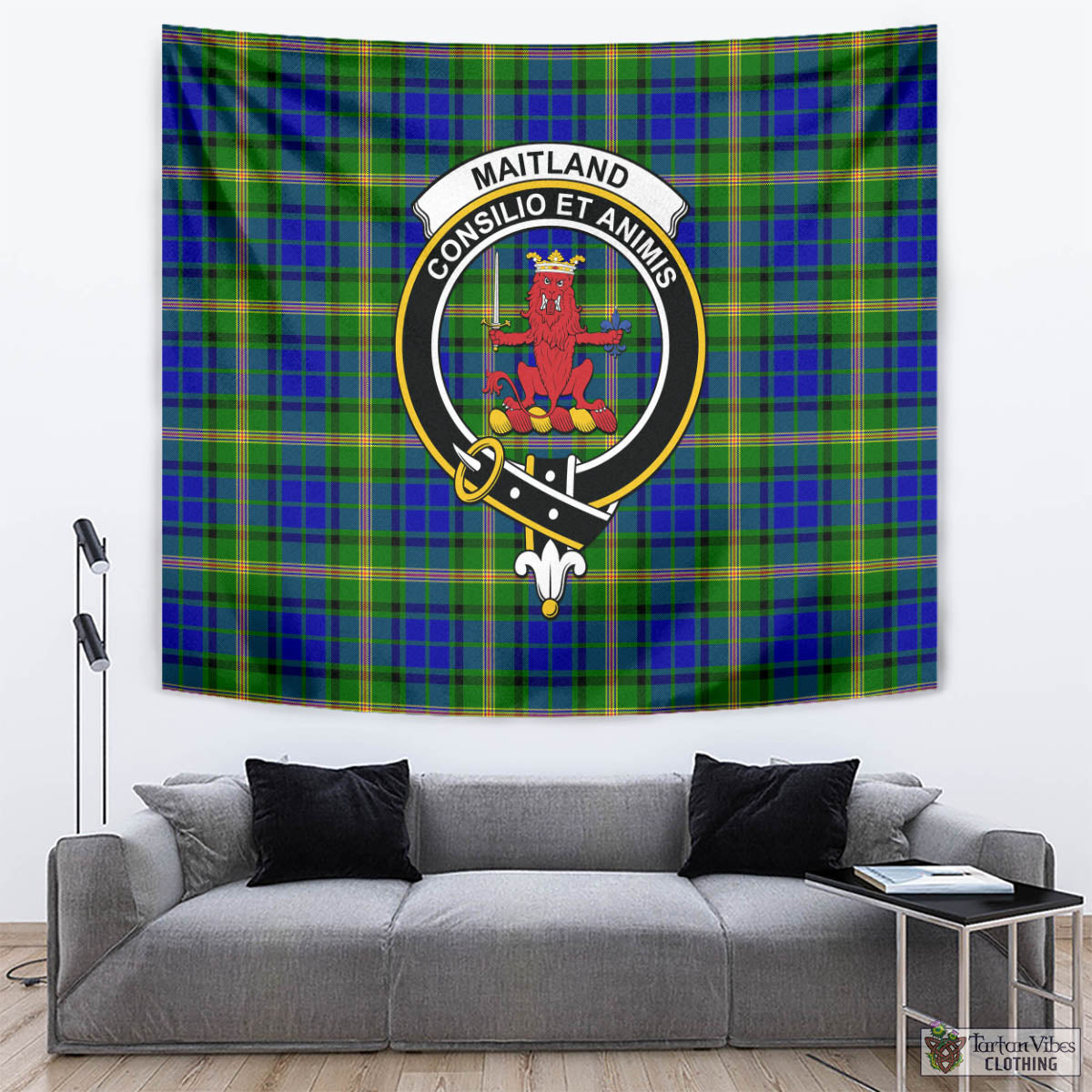 Tartan Vibes Clothing Maitland Tartan Tapestry Wall Hanging and Home Decor for Room with Family Crest