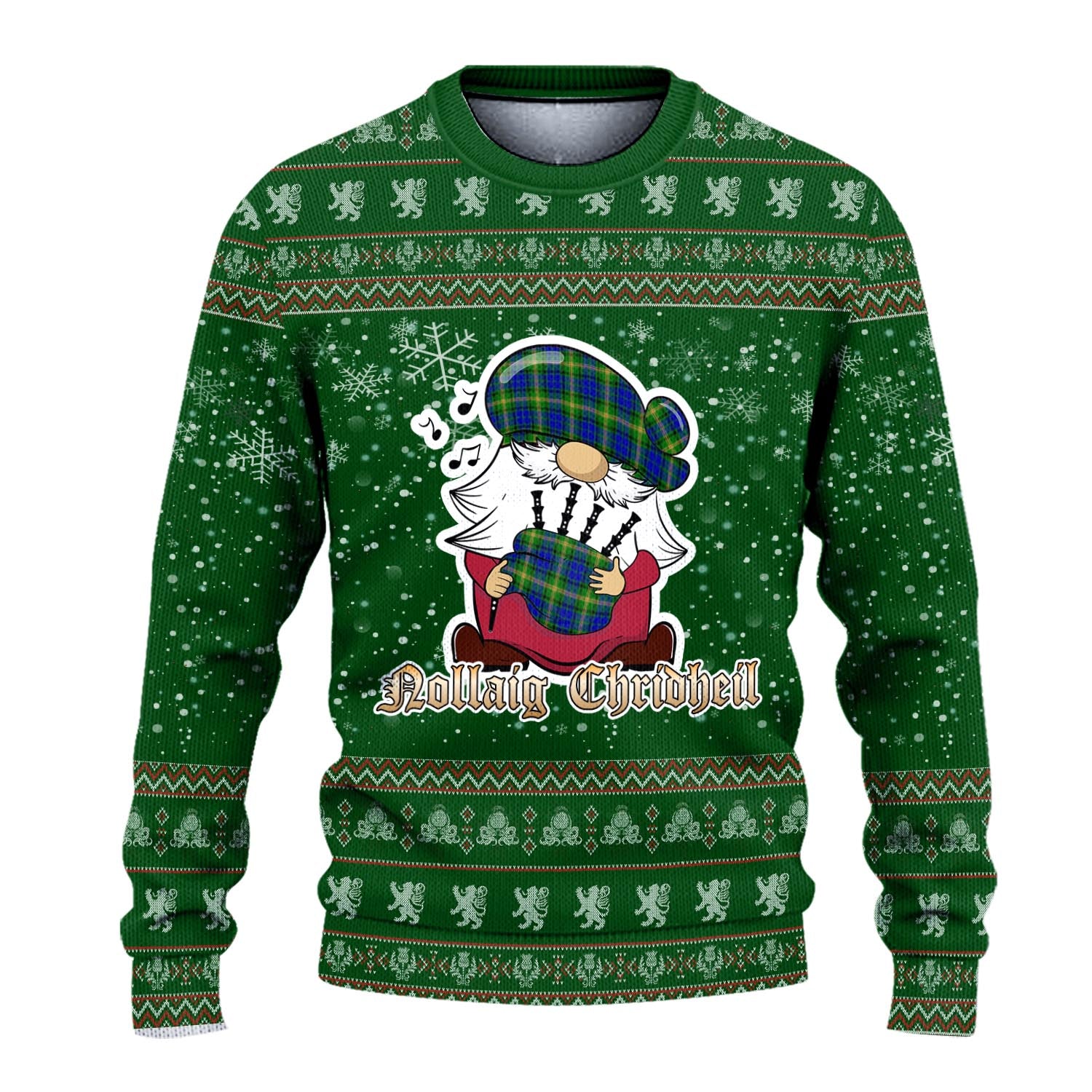 Maitland Clan Christmas Family Knitted Sweater with Funny Gnome Playing Bagpipes - Tartanvibesclothing