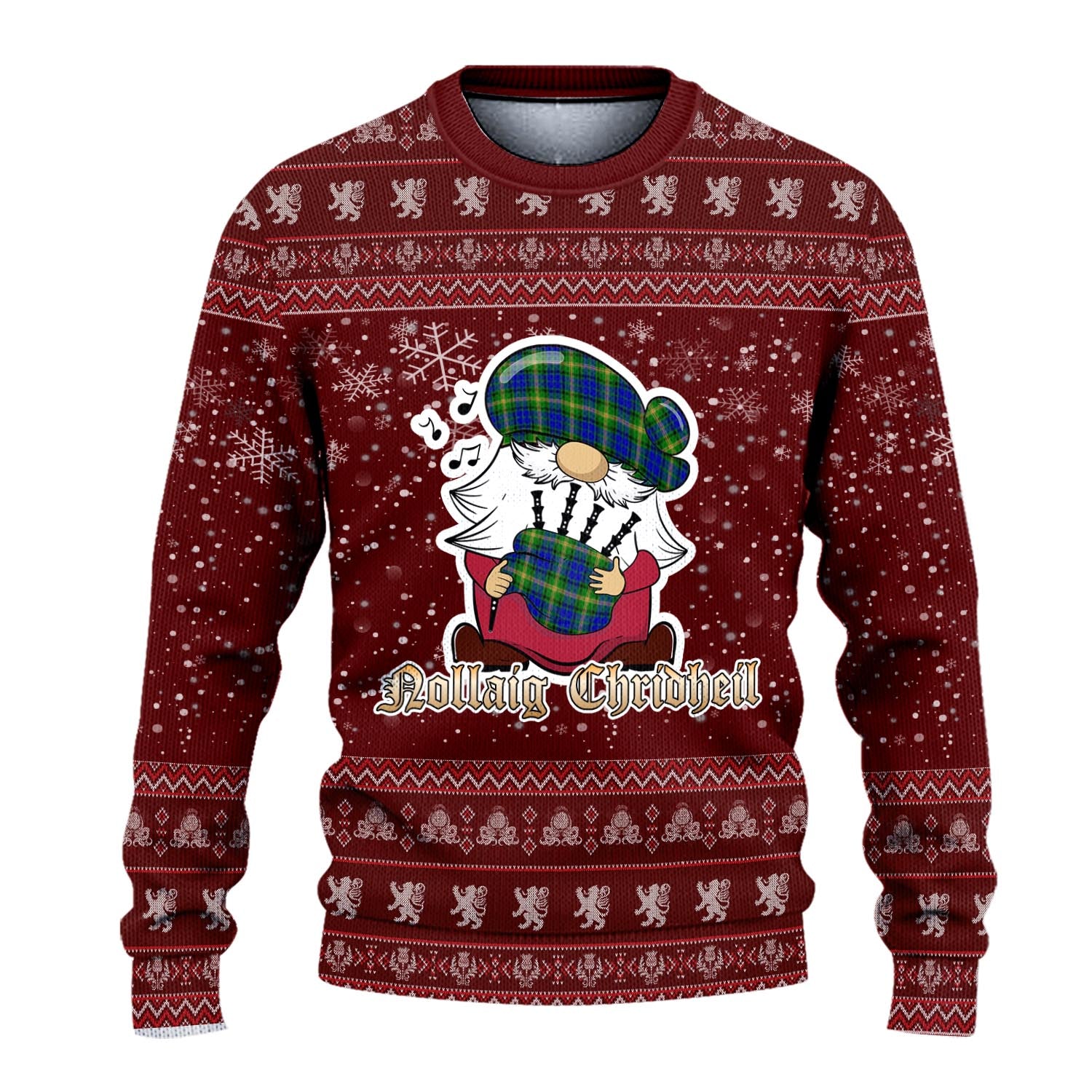 Maitland Clan Christmas Family Knitted Sweater with Funny Gnome Playing Bagpipes - Tartanvibesclothing