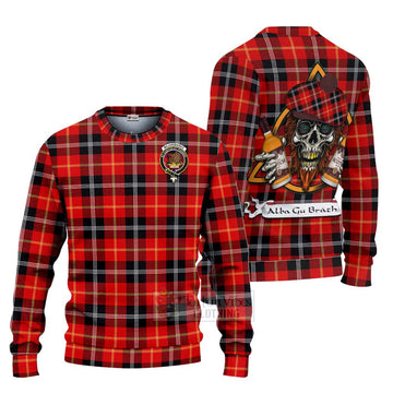 Majoribanks Tartan Ugly Sweater with Family Crest and Bearded Skull Holding Bottles of Whiskey