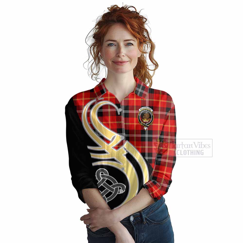 Tartan Vibes Clothing Majoribanks Tartan Women's Casual Shirt with Family Crest and Celtic Symbol Style