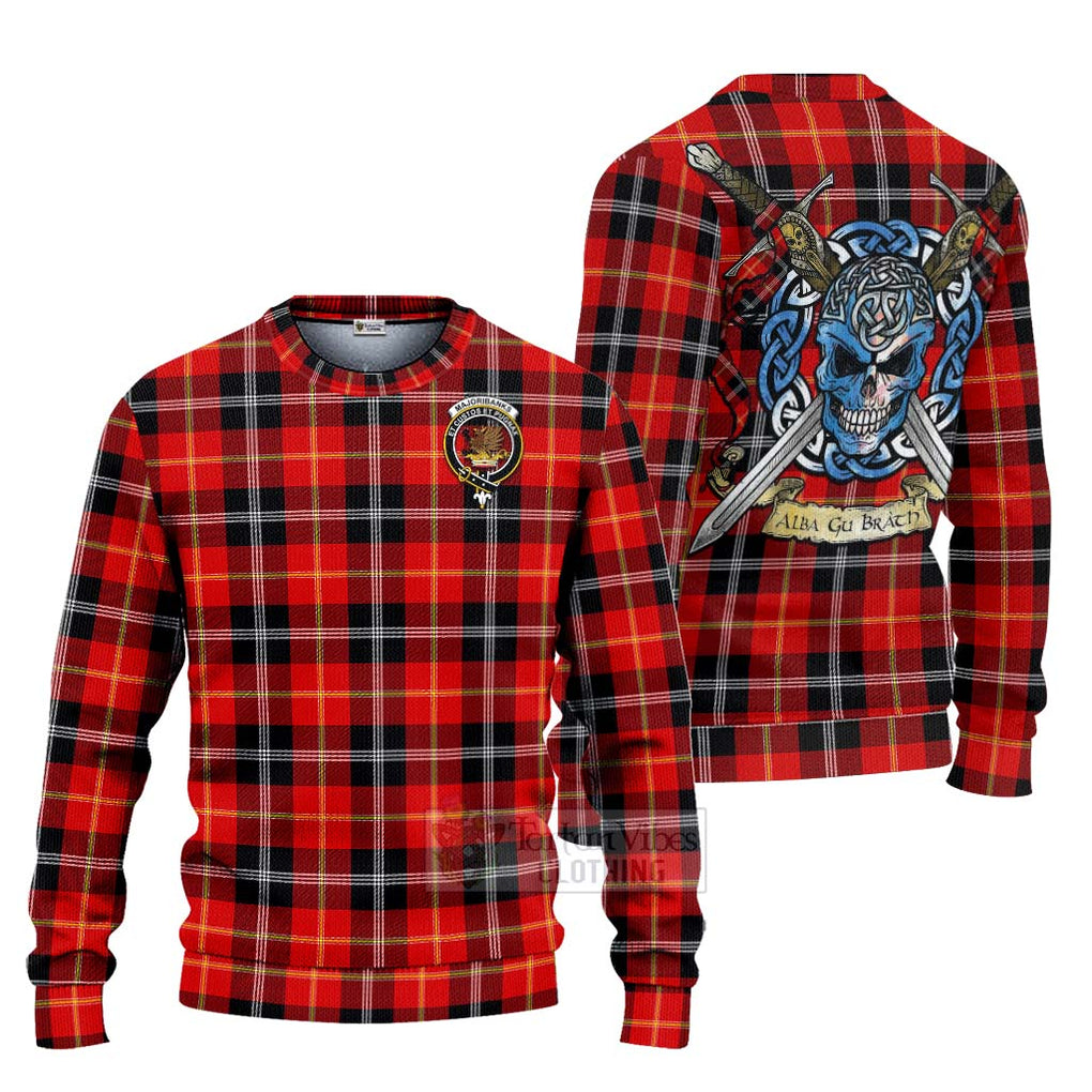 Tartan Vibes Clothing Majoribanks Tartan Knitted Sweater with Family Crest Celtic Skull Style