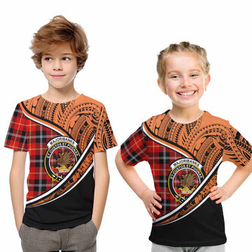 Majoribanks Crest Tartan Kid T-Shirt with Polynesian Vibes Style - Orange Version