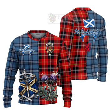 Majoribanks Tartan Knitted Sweater Happy St. Andrew's Day Half Tartan Style