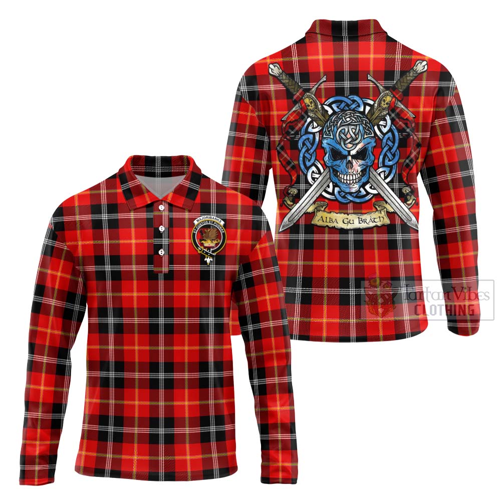 Tartan Vibes Clothing Majoribanks Tartan Long Sleeve Polo Shirt with Family Crest Celtic Skull Style