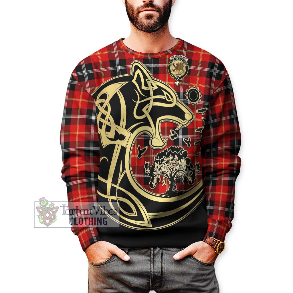 Tartan Vibes Clothing Majoribanks Tartan Sweatshirt with Family Crest Celtic Wolf Style