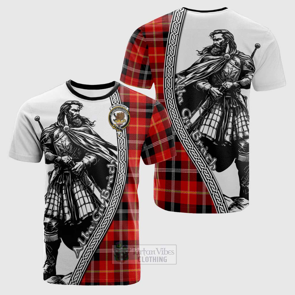 Tartan Vibes Clothing Majoribanks Tartan Clan Crest Cotton T-shirt with Highlander Warrior Celtic Style