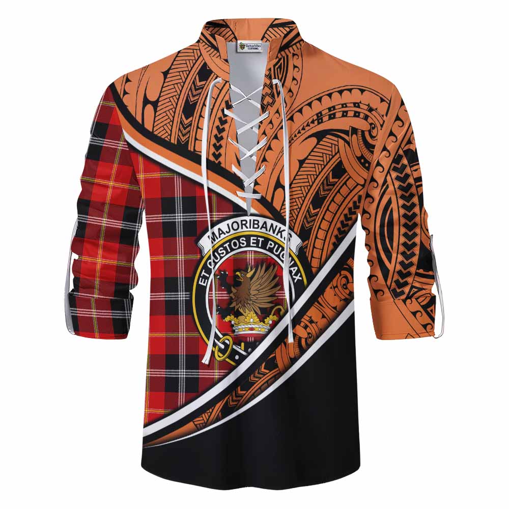 Tartan Vibes Clothing Majoribanks Crest Tartan Ghillie Kilt Shirt with Maori Tattoo Style - Orange Version